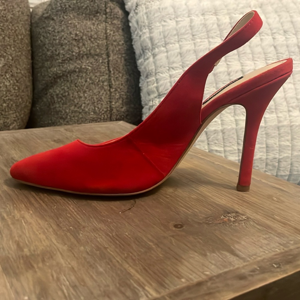 Nine West, red suede, 4 inch elegant sling back.